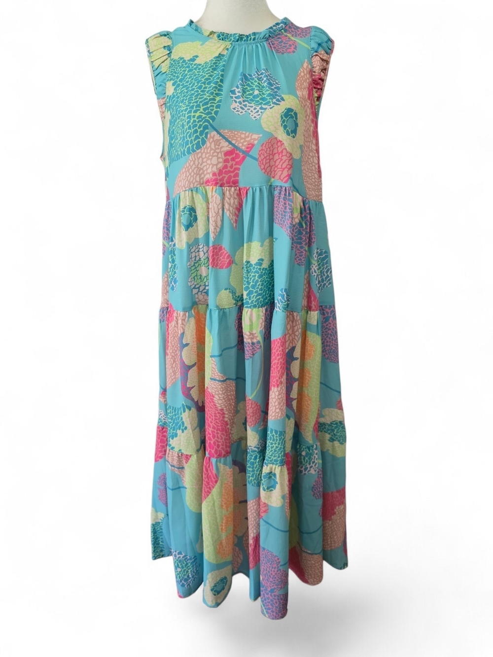 Umgee Aqua Floral Print Midi Dress